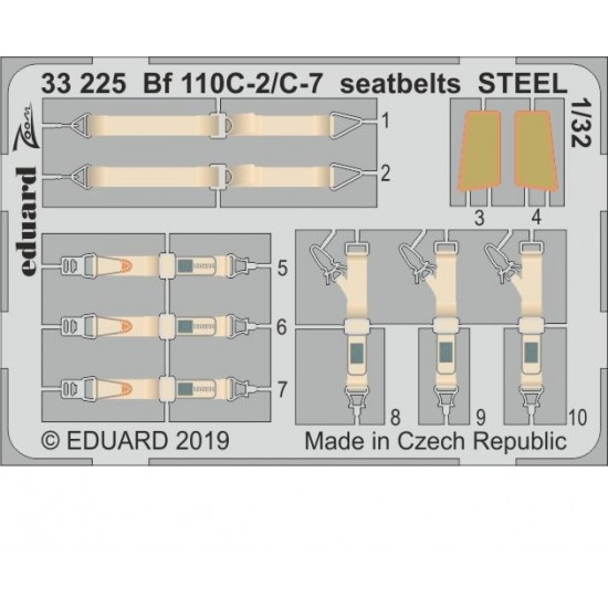 1/32 Messerschmitt Bf 110C-2/C-7 Seatbelts Steel for Revell kits