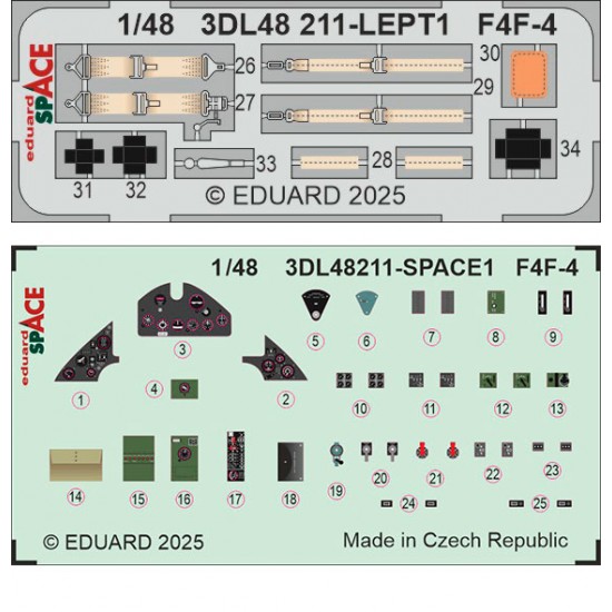 1/48 F4F-4 Cockpit 3D Decal and PE parts for Academy kits