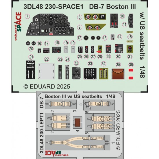 1/48 DB-7 Boston III with Us Seatbelts Interior Detail Set for HK Models kits