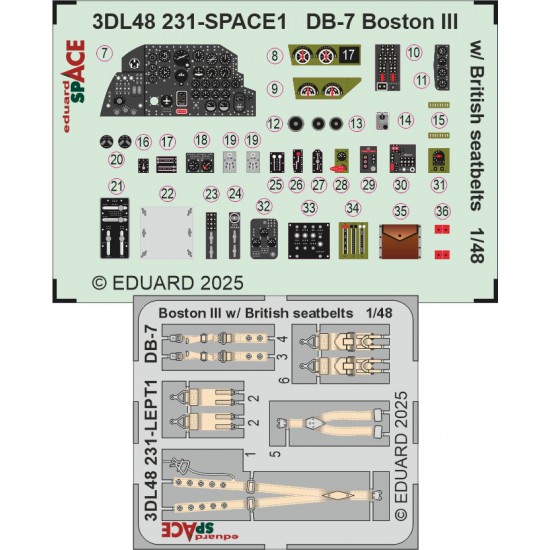 1/48 DB-7 Boston III with British Seatbelts Interior Detail Set for HK Models kits
