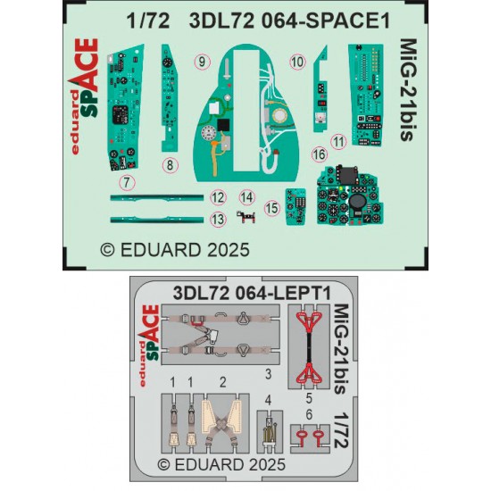 1/72 MiG-21Bis Instrument Control Panels and Seatbelts for Eduard kits