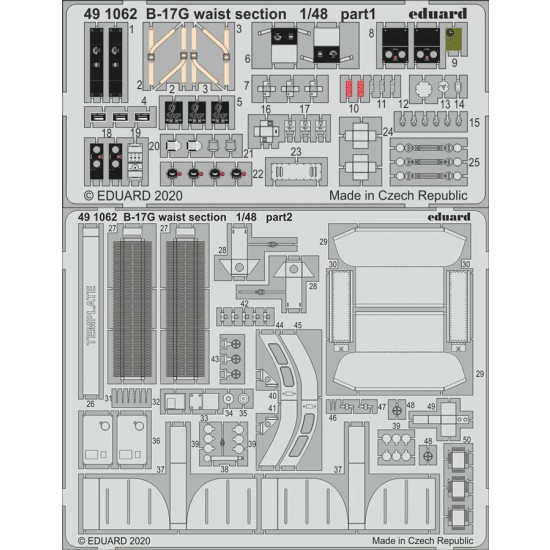 1/48 Boeing B-17G Flying Fortress Waist Section PE Detail Set for Hong Kong Models
