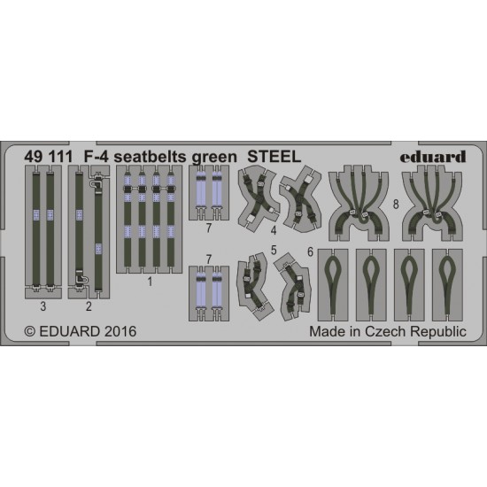 1/48 McDonnell Douglas F-4 Phantom II Green Seatbelts (Steel, 1 Photo-Etched Sheet)