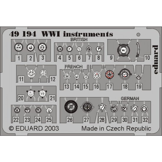 Colour Photoetch for 1/48 WWI Instruments