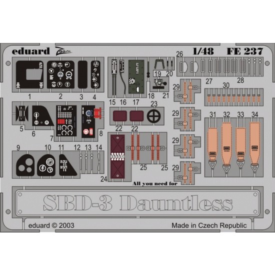 1/48 Douglas SBD-3 Dauntless Colour Photoetch Detail Set Vol.1 for Hasegawa kit