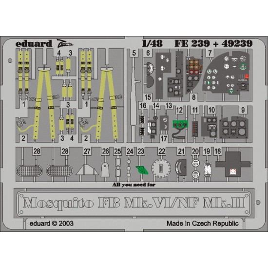 Colour Photoetch for 1/48 de Havilland Mosquito FB Mk.VI/NF Mk.II for Tamiya kit