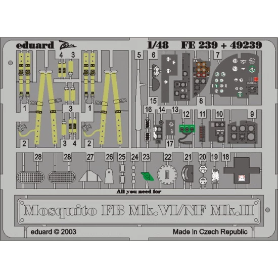 Colour Photoetch for 1/48 de Havilland Mosquito FB Mk.VI/NF Mk.II for Tamiya kit