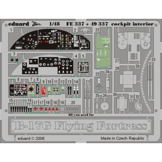 Colour Photoetch for 1/48 B-17G Cockpit Interior for Revell/Monogram kit