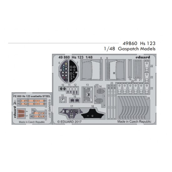 1/48 German Henschel Hs 123 Photo-etched Set for Gaspatch Models #48095/48096 (2pcs)