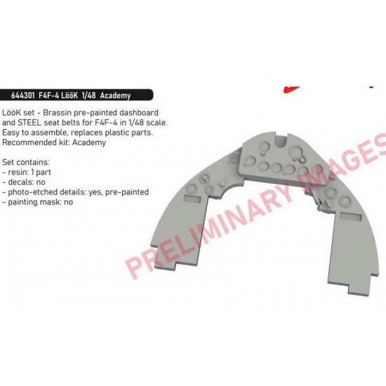 1/48 Grumman F4F-4 Wildcat Dashboard and Steelbelts for Academy kits