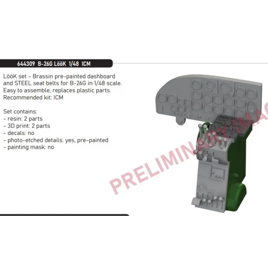 1/48 B-26G Marauder Dashboard and Seatbelts for ICM kits