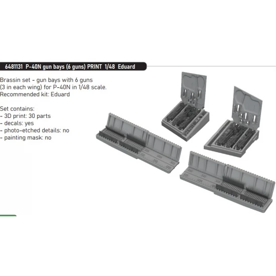 1/48 Curtiss P-40N Gun Bays (6 guns) for Eduard kits