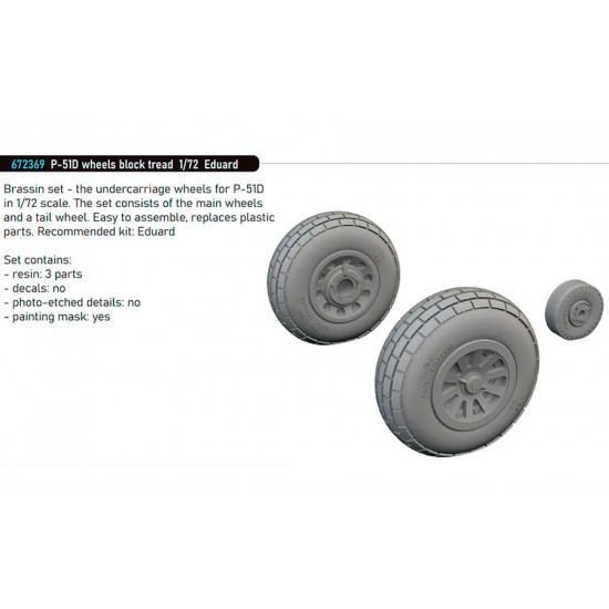 1/72 P-51D Mustang Wheels Block Tread for Eduard kits