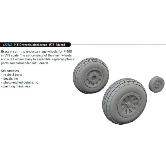 1/72 P-51D Mustang Wheels Block Tread for Eduard kits