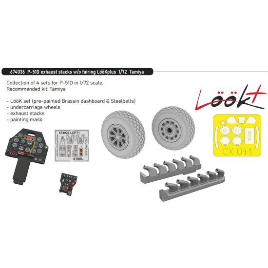 1/72 P-51D Exhaust Stacks, Dashboard, Seatbelts and other Detail parts for Tamiya kits