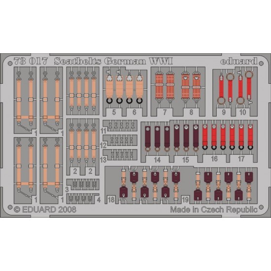 Colour Photoetch for 1/72 WWI German Seatbelts 