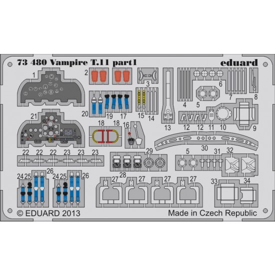 1/72 de Havilland Vampire T.11 Detail-up Set for Airfix kit (2 PE Sheets)