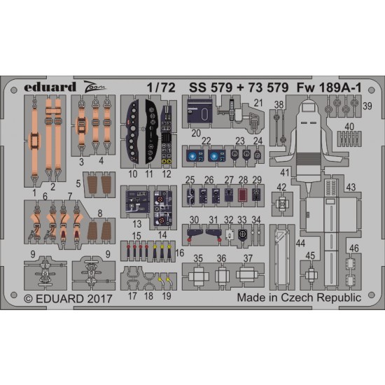 1/72 Focke-Wulf Fw 189A-1 Interior Detail Set for ICM kit #72291 (2 Photo-Etched Sheets)
