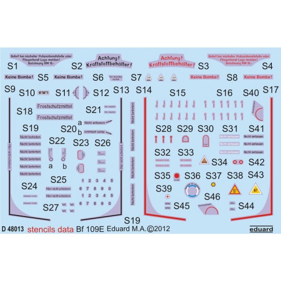 1/48 Messerschmitt Bf-109E Stencils (Decals)