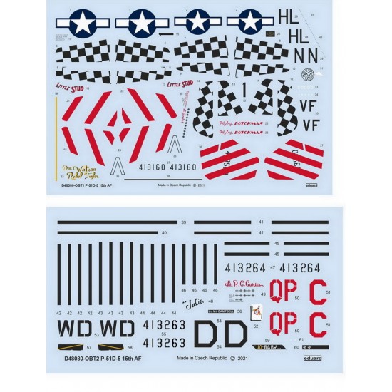 1/48 North American P-51D-5 Mustang "15th AF" Decals for Eduard kits