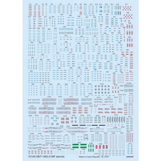 1/72 Mikoyan-Gurevich MiG-21MF Stencils Decals for Eduard kits