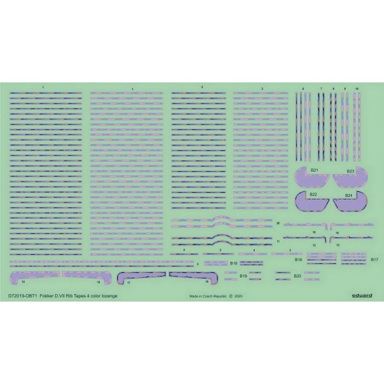 1/72 Fokker D.VII Rib Tapes 4 Colour Lozenge Decals for Eduard kits