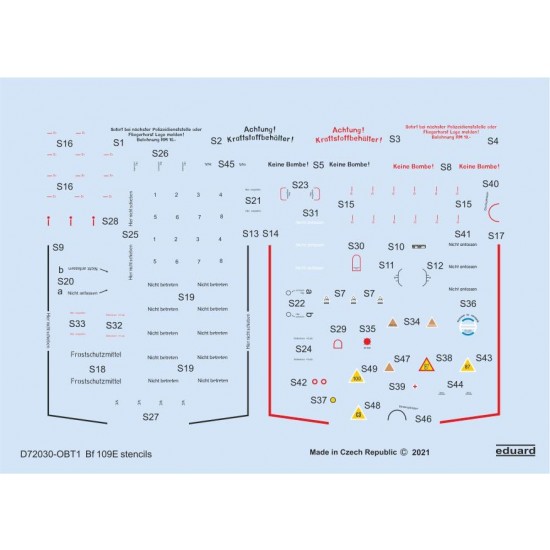 1/72 Messerschmitt Bf 109E Stencils Decals for Special Hobby/Tamiya/Airfix kits