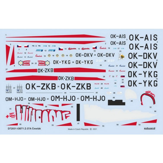 1/72 Zlin Z-37A Cmelak Bumblebee Decals for Eduard kits