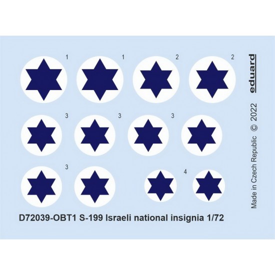 1/72 Avia S-199 Israeli National Insignia Decals for Eduard kits