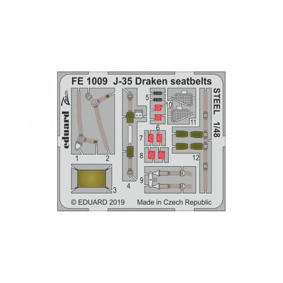 1/48 Saab J-35 Draken Seatbelts (steel) Set for Hasegawa kits