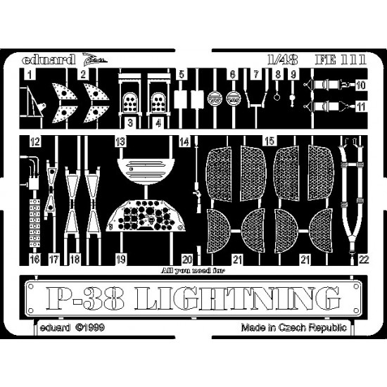 Photoetch for 1/48 Lockheed P-38 Lightning for Academy kit