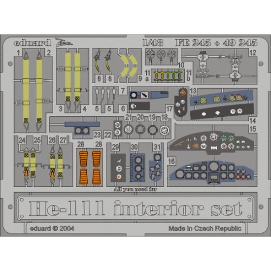 Colour Photoetch for 1/48 Heinkel He 111 Interior for Revell/Monogram kit