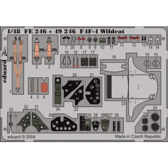 1/48 Grumman F4F-4 Wildcat Colour Photoetch Detail Set Vol.2 for Tamiya kit