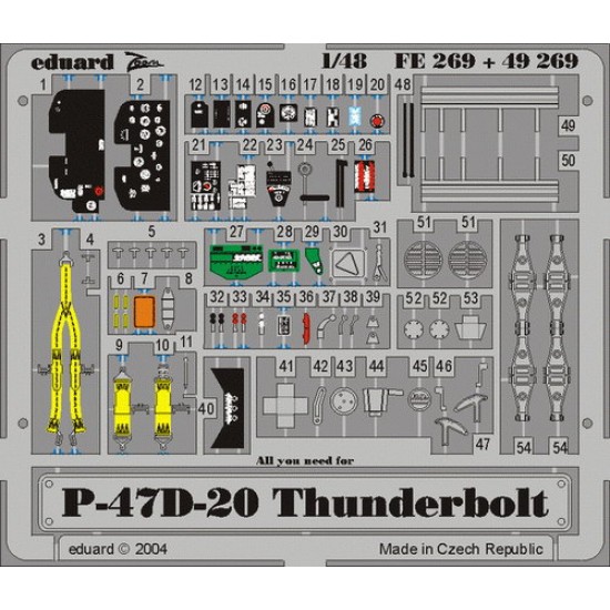 1/48 P-47D-20 Thunderbolt Colour Photoetch Set Vol.2 for Hasegawa kit