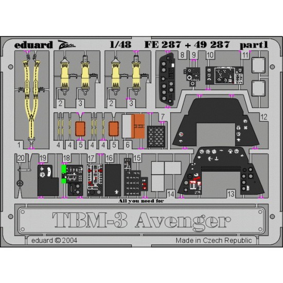 Colour Photoetch for 1/48 Grumman TBF-3 Avenger for Accurate Miniatures kit