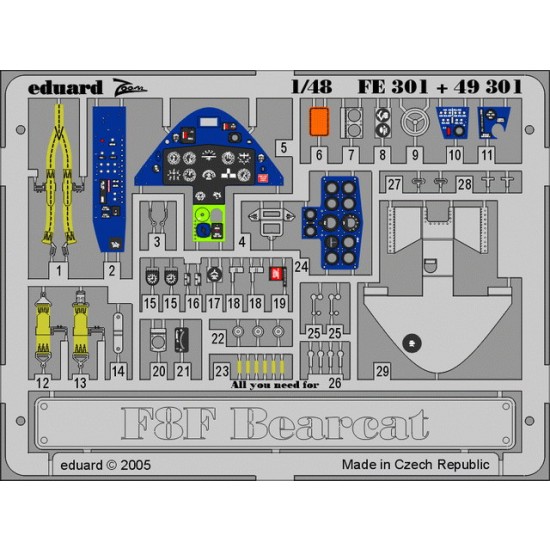 1/48 Grumman F8F Bearcat Colour Photoetch Set Vol.2 for Academy/Hobbycraft kit