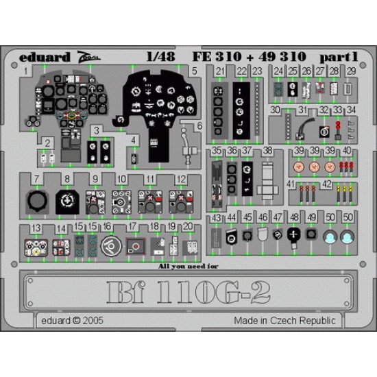 Colour Photoetch for 1/48 Messerschmitt Bf 110G-2 for Revell/Monogram kit