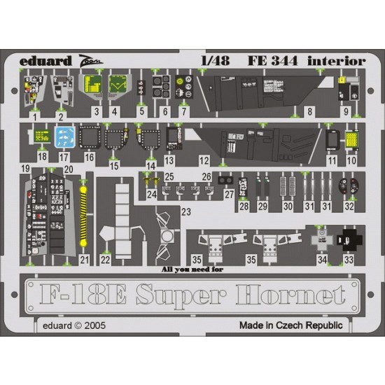 Colour Photoetch for 1/48 F-18E Interior for Revell kit