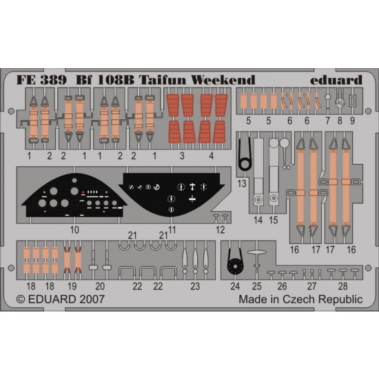 Colour Photoetch for 1/48 Messerschmitt Bf 108B Taifun Weekend for Eduard kit
