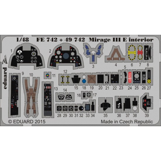 1/48 Dassault Mirage III E Interior Detail Set for Kinetic #48050 (1 PE sheet)