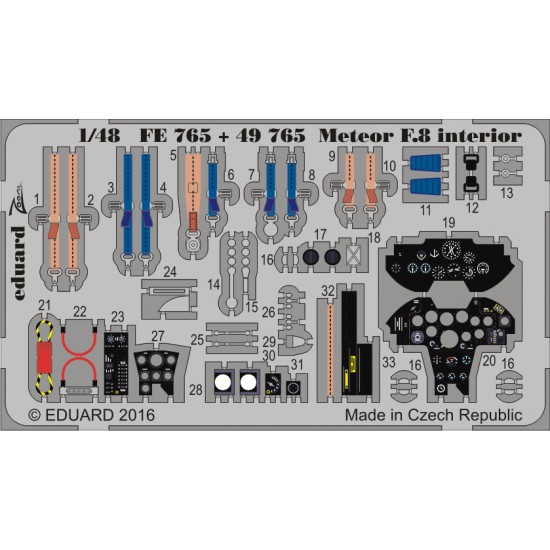 1/48 Gloster Meteor F.8 Interior Detail Set for Airfix #09182 (1 Photo-Etched Sheet)