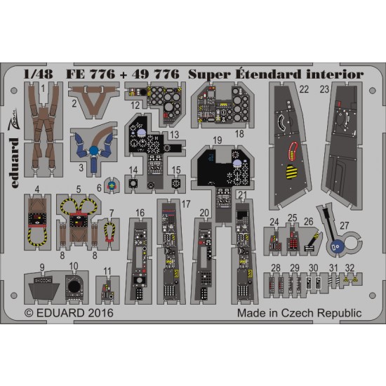 1/48 Super Etendard Interior Detail Set for Kinetic K48061 kit (1 Photo-Etched Sheet)