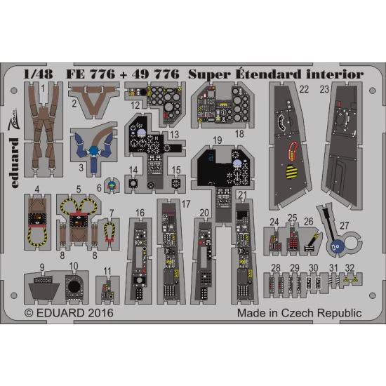 1/48 Super Etendard Interior Detail Set for Kinetic K48061 kit (1 Photo-Etched Sheet)
