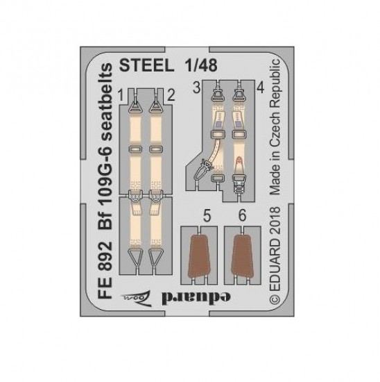 1/48 Bf 109G-6 Seatbelts STEEL Detail-up set for Tamiya kits