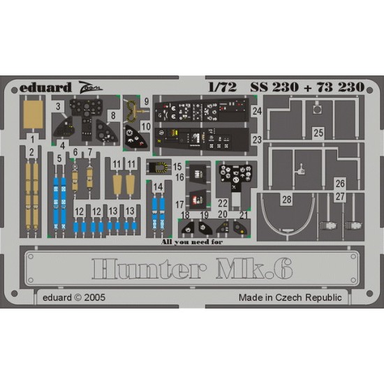 Colour Photoetch for 1/72 Hawker Hunter Mk.6 for Revell kit