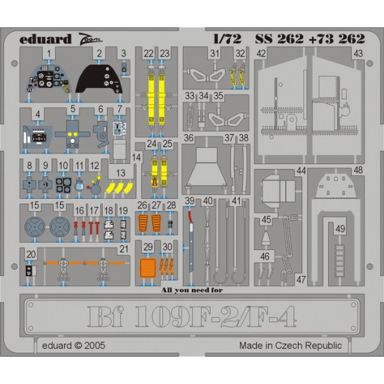 Colour Photoetch for 1/72 Messerschmitt Bf 109F-2/F-4 for Fine Molds kit