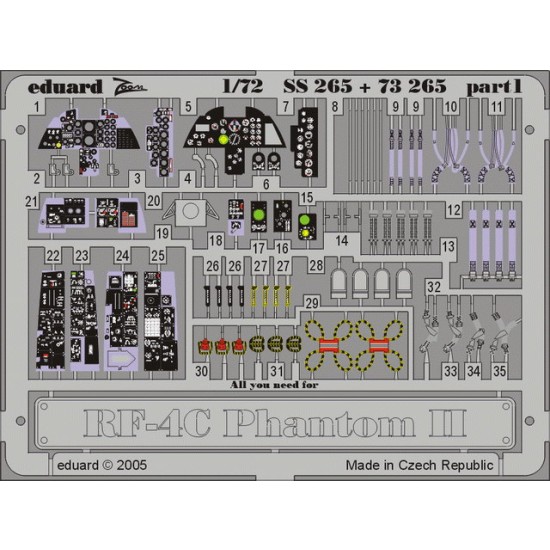 Colour Photoetch for 1/72 McDonnell Douglas RF-4C Phantom II for Hasegawa kit