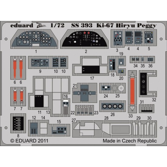 Coloured Photoetch for 1/72 Mitsubishi Ki-67 Hiryu/Peggy for Hasegawa kit