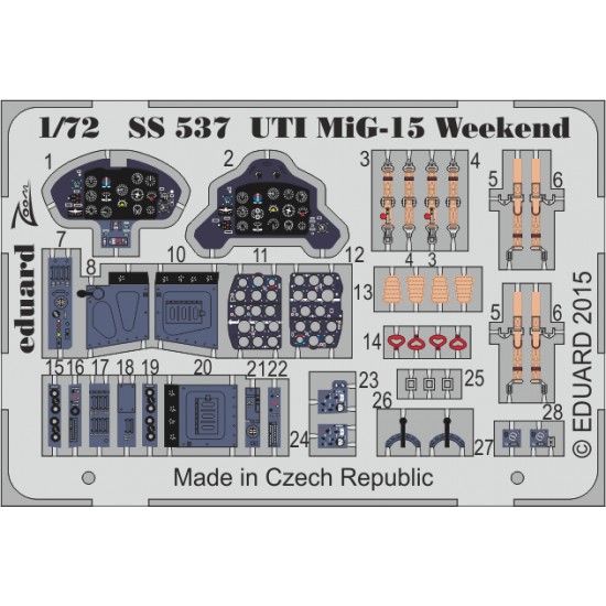 1/72 Mikoyan MiG-15UTI Weekend Interior Detail Set for Eduard kit #7036 (1 PE sheet)