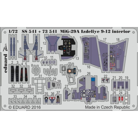 1/72 Mikoyan MiG-29A Fulcrum Izdeliye 9-12 Interior Detail Set for Trumpeter #01674 (1 PE)